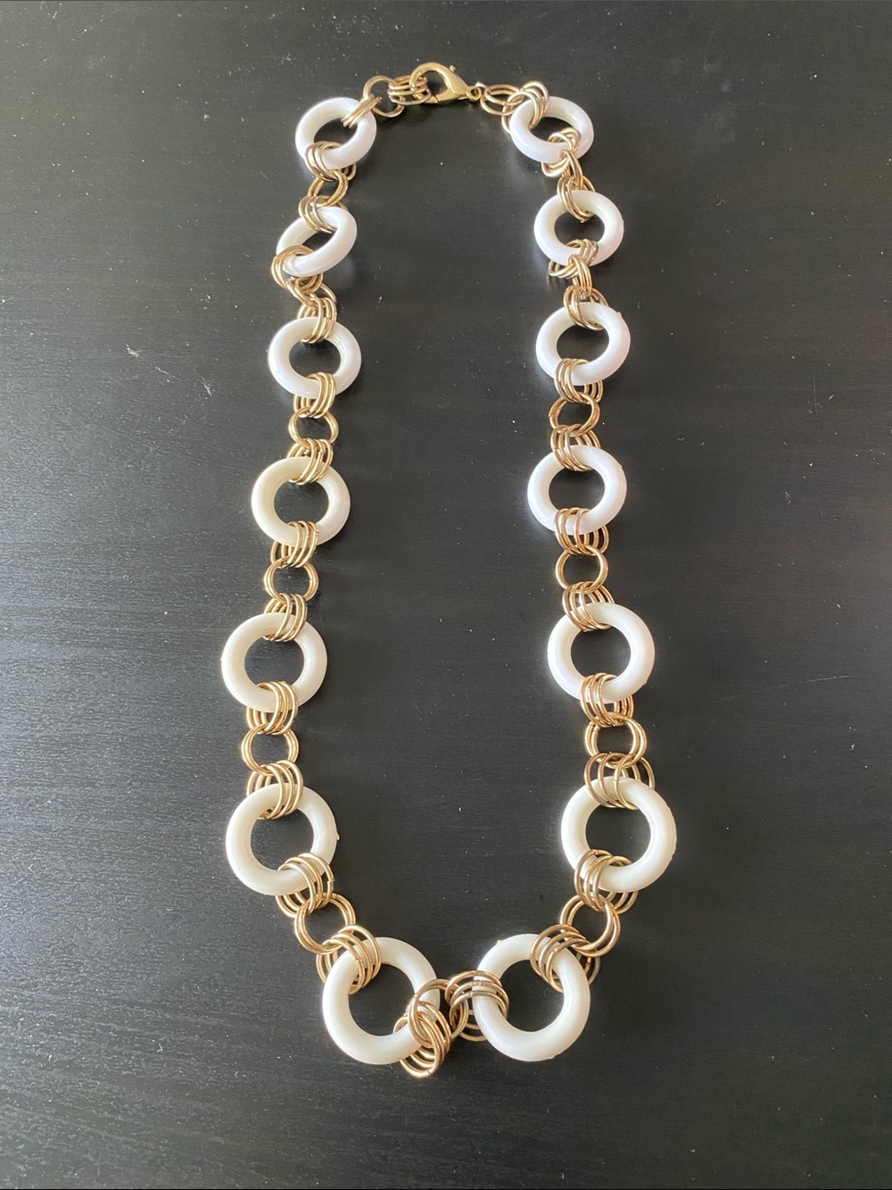 Vintage Y2K Sears Canada White Hoop & Gold Statement Necklace - Eaton Centre Era